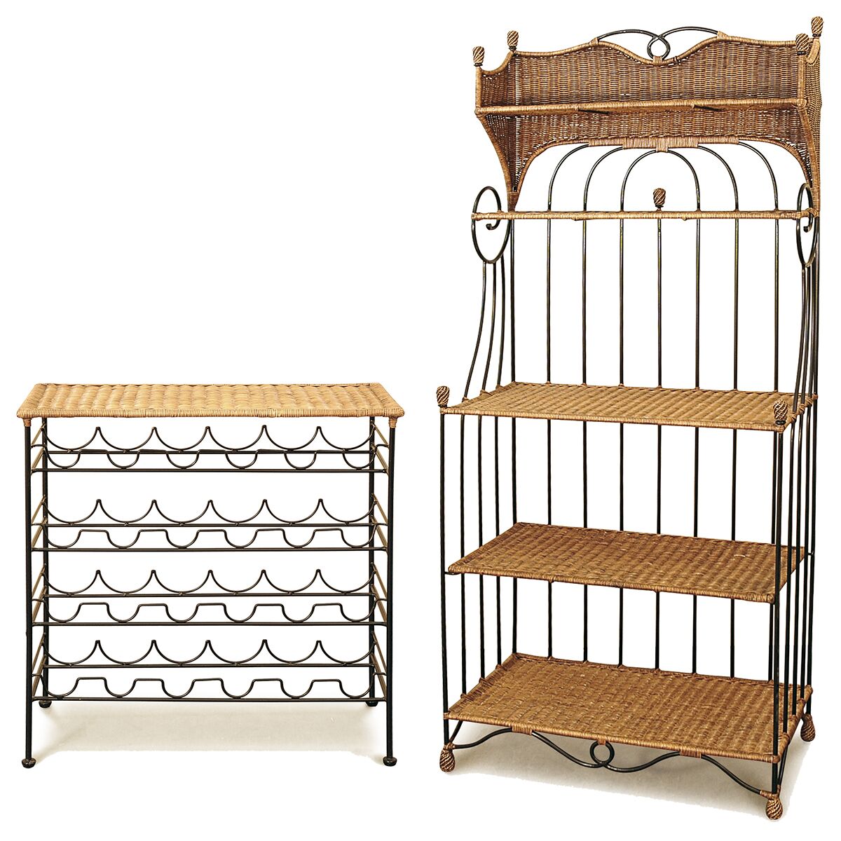 Rattan Bakers Stand & Wine Rack Set - Cane Wicker Industries